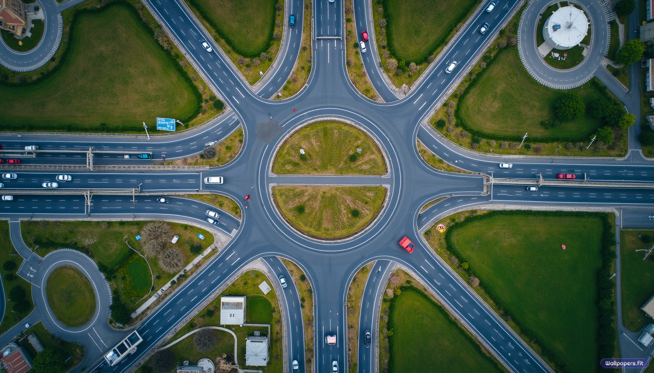 Aerial View Highway Junction Interchange Roundabout Wallpapers ...